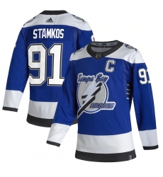 Men's Tampa Bay Lightning #91 Steven Stamkos adidas Blue 2020-21 Reverse Retro Authentic Player Jersey