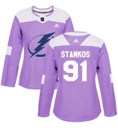 Women's Adidas Tampa Bay Lightning #91 Steven Stamkos Authentic Purple Fights Cancer Practice NHL Jersey