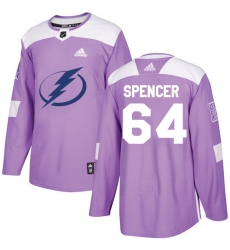 Men's Adidas Tampa Bay Lightning #64 Matthew Spencer Authentic Purple Fights Cancer Practice NHL Jersey