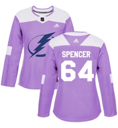 Women's Adidas Tampa Bay Lightning #64 Matthew Spencer Authentic Purple Fights Cancer Practice NHL Jersey