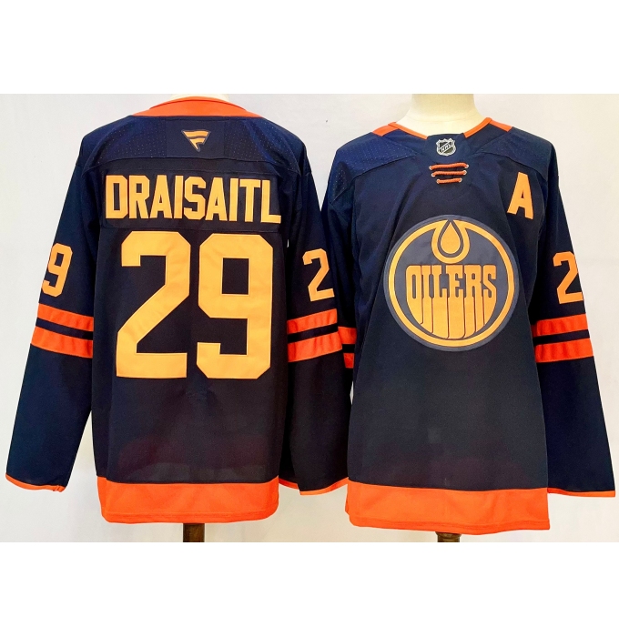 Men's Edmonton Oilers #29 Leon Draisaitl Navy 2024-25 A Stitched Jersey