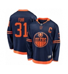 Men's Edmonton Oilers #31 Grant Fuhr Authentic Navy Blue Alternate Fanatics Branded Breakaway Hockey Jersey