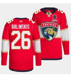 Men's Florida Panthers #26 Uvis Balinskis Red Home 2024 Stanley Cup Champions Stitched Jersey