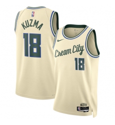 Men's Milwaukee Bucks #18 Kyle Kuzma Cream 2025-26 City Edition Swingman Stitched Basketball Jersey Men's Milwaukee Bucks #18 Kyle Kuzma Cream 2025-26 City Edition Swingman Stitched Basketball Jersey