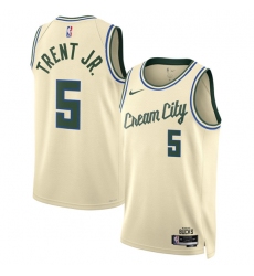 Men's Milwaukee Bucks #5 Gary Trent Jr. Cream 2025-26 City Edition Swingman Stitched Basketball Jersey Men's Milwaukee Bucks #5 Gary Trent Jr. Cream 2025-26 City Edition Swingman Stitched Basketball Jersey