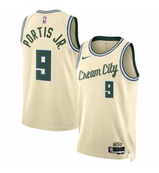 Men's Milwaukee Bucks #9 Bobby Portis Cream 2025-26 City Edition Swingman Stitched Basketball Jersey Men's Milwaukee Bucks #9 Bobby Portis Cream 2025-26 City Edition Swingman Stitched Basketball Jersey
