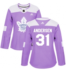 Women's Adidas Toronto Maple Leafs #31 Frederik Andersen Authentic Purple Fights Cancer Practice NHL Jersey