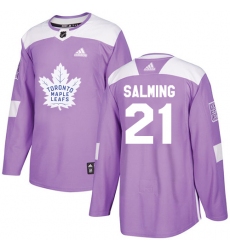 Men's Adidas Toronto Maple Leafs #21 Borje Salming Authentic Purple Fights Cancer Practice NHL Jersey