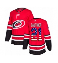 Youth Adidas Carolina Hurricanes #21 Julien Gauthier Authentic Red USA Flag Fashion NHL Jersey