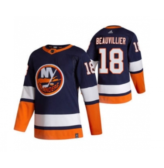 Men's New York Islanders #18 Anthony Beauvillier Navy Blue 2020-21 Reverse Retro Alternate Hockey Jersey