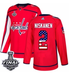Men's Adidas Washington Capitals #2 Matt Niskanen Authentic Red USA Flag Fashion 2018 Stanley Cup Final NHL Jersey
