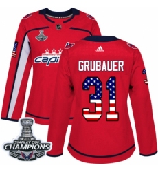 Women's Adidas Washington Capitals #31 Philipp Grubauer Authentic Red USA Flag Fashion 2018 Stanley Cup Final Champions NHL Jersey