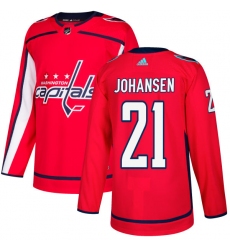 Men's Adidas Washington Capitals #21 Lucas Johansen Authentic Red Home NHL Jersey