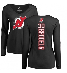 NHL Women's Adidas New Jersey Devils #30 Martin Brodeur Black Backer Long Sleeve T-Shirt
