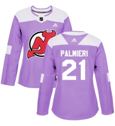 Women's Adidas New Jersey Devils #21 Kyle Palmieri Authentic Purple Fights Cancer Practice NHL Jersey