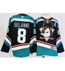 Men's Anaheim Ducks #8 Teemu Selanne Black Teal 2024-25 Stitched Jersey