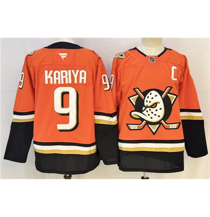 Men's Anaheim Ducks #9 Paul Kariya Orange 2026 With C Home Stitched Hockey Jersey