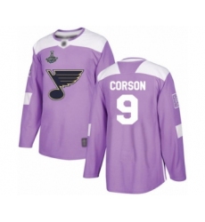 Youth St. Louis Blues #9 Shayne Corson Authentic Purple Fights Cancer Practice 2019 Stanley Cup Champions Hockey Jersey