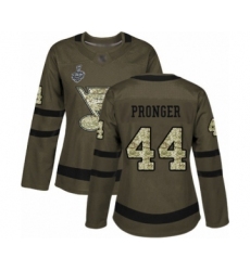 Women's St. Louis Blues #44 Chris Pronger Authentic Green Salute to Service 2019 Stanley Cup Final Bound Hockey Jersey
