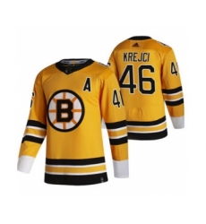 Men's Boston Bruins #46 David Krejci Yellow 2020-21 Reverse Retro Alternate Hockey Jersey