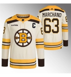 Men's Boston Bruins #63 Brad Marchand Cream With Rapid7 100th Anniversary Stitched Jersey