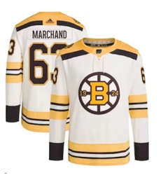 Men's Boston Bruins #63 Brad Marchand adidas Cream Primegreen Authentic Pro Player Jersey