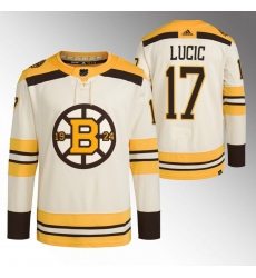 Men's Boston Bruins #17 Milan Lucic Cream 100th Anniversary StitchedStitched Jersey