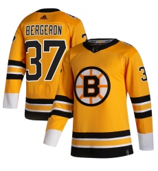 Men's Boston Bruins #37 Patrice Bergeron adidas Yellow 2020-21 Reverse Retro Authentic Player Jersey