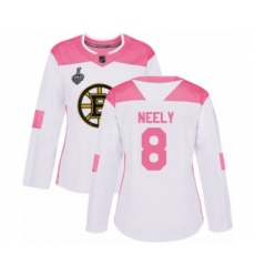 Women's Boston Bruins #8 Cam Neely Authentic White Pink Fashion 2019 Stanley Cup Final Bound Hockey Jersey