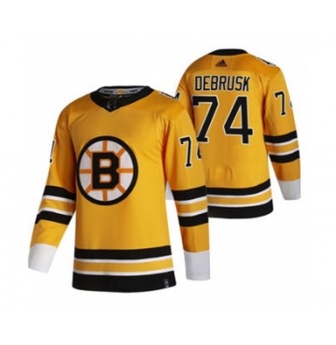 Men's Boston Bruins #74 Jake DeBrusk Yellow 2020-21 Reverse Retro Alternate Hockey Jersey
