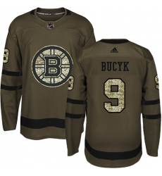 Men's Adidas Boston Bruins #9 Johnny Bucyk Authentic Green Salute to Service NHL Jersey
