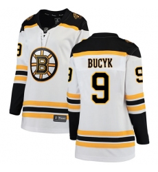Women's Boston Bruins #9 Johnny Bucyk Authentic White Away Fanatics Branded Breakaway NHL Jersey