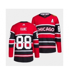 Men's Chicago Blackhawks #88 Patrick Kane Red Black 2022 Reverse Retro Stitched Jersey