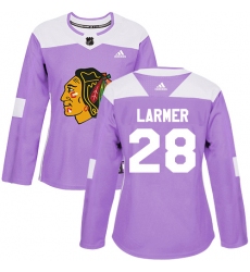 Women's Adidas Chicago Blackhawks #28 Steve Larmer Authentic Purple Fights Cancer Practice NHL Jersey