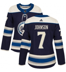 Women's Adidas Columbus Blue Jackets #7 Jack Johnson Authentic Navy Blue Alternate NHL Jersey