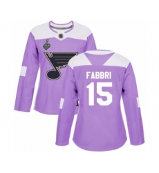 Women's St. Louis Blues #15 Robby Fabbri Authentic Purple Fights Cancer Practice 2019 Stanley Cup Final Bound Hockey Jersey