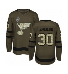Men's St. Louis Blues #30 Martin Brodeur Authentic Green Salute to Service 2019 Stanley Cup Final Bound Hockey Jersey