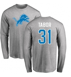NFL Nike Detroit Lions #31 Teez Tabor Ash Name & Number Logo Long Sleeve T-Shirt