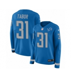 Women's Nike Detroit Lions #31 Teez Tabor Limited Blue Therma Long Sleeve NFL Jersey