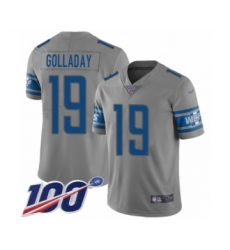 Men's Detroit Lions #19 Kenny Golladay Limited Gray Inverted Legend 100th Season Football Jersey