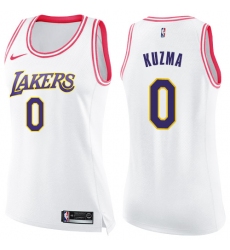 Women's Nike Los Angeles Lakers #0 Kyle Kuzma Swingman White/Pink Fashion NBA Jersey
