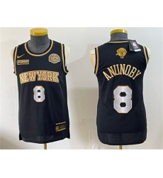 Men's New Yok Knicks #8 OG Anunoby Black Gold 2026 Finals & Eastern Conference Champions Stitched Jersey