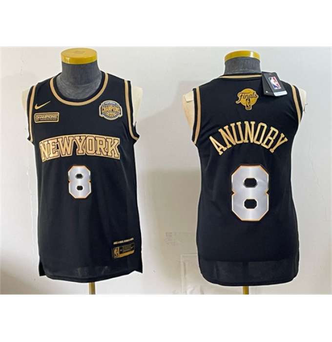 Men's New Yok Knicks #8 OG Anunoby Black Gold 2026 Finals & Eastern Conference Champions Stitched Jersey