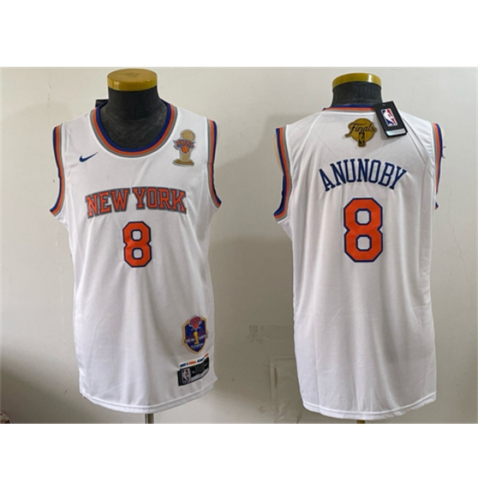 Men's New Yok Knicks #8 OG Anunoby White 2026 Finals Champions Stitched Jersey