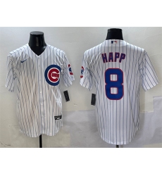 Men's Chicago Cubs #8 Ian Happ White Cool Base Stitched Baseball Jersey