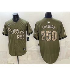 Men's Philadelphia Phillies #250 America Olive 2026 Armed Forces Day Stitched Baseball Jersey