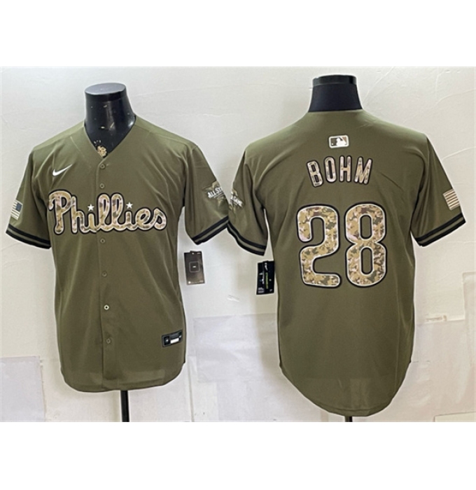 Men's Philadelphia Phillies #28 Alec Bohm Olive 2026 Armed Forces Day Stitched Baseball Jersey