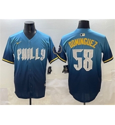 Men's Philadelphia Phillies #58 Seranthony Domínguez Blue 2024 City Connect Limited Stitched Jersey