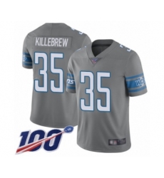 Men's Detroit Lions #35 Miles Killebrew Limited Steel Rush Vapor Untouchable 100th Season Football Jersey