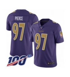 Men's Baltimore Ravens #97 Michael Pierce Limited Purple Rush Vapor Untouchable 100th Season Football Jersey